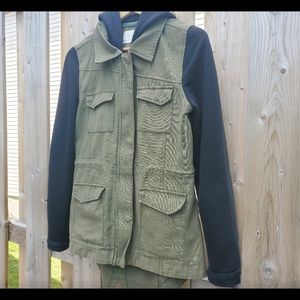 Lush Mixed Media Hooded Utility Jacket Small